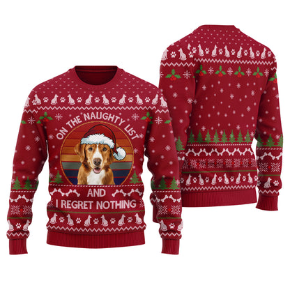 On The Naughty List Custom Dog Ugly Christmas Sweater Cardinal Red - Funny Ugly Christmas Sweater
