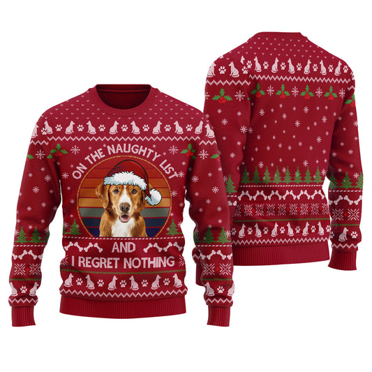 On The Naughty List Custom Dog Ugly Christmas Sweater Cardinal Red - Funny Ugly Christmas Sweater