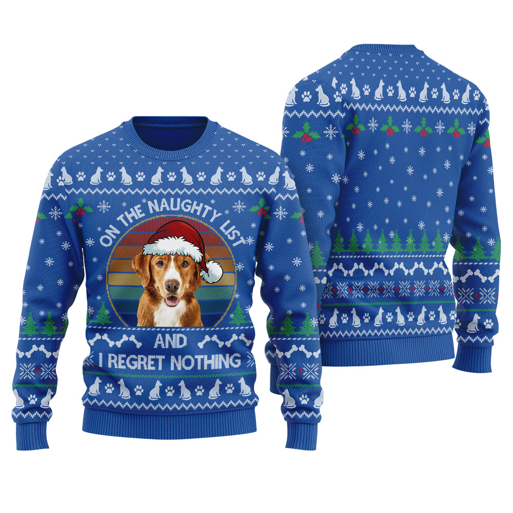 On The Naughty List Custom Dog Ugly Christmas Sweater Royal - Funny Ugly Christmas Sweater