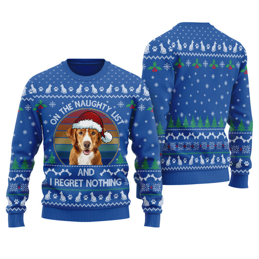 On The Naughty List Custom Dog Ugly Christmas Sweater Royal - Funny Ugly Christmas Sweater
