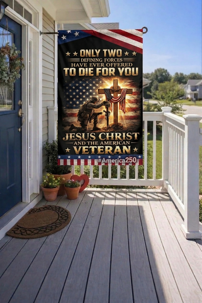 Veteran Only Two Defining Forces Jesus Christ And The American Veteran Flag, Christian US Veteran Memorial Gift, Patriotic Military Decor