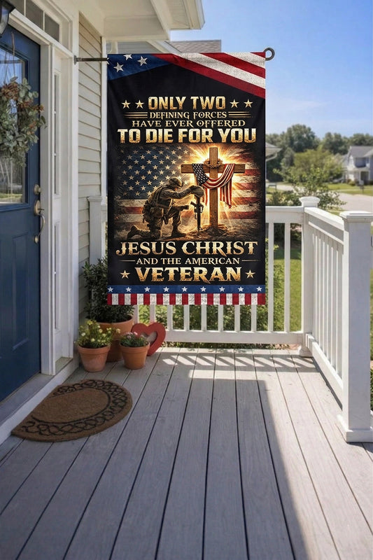 Veteran Only Two Defining Forces Jesus Christ And The American Veteran Flag, Christian US Veteran Memorial Gift, Patriotic Military Decor