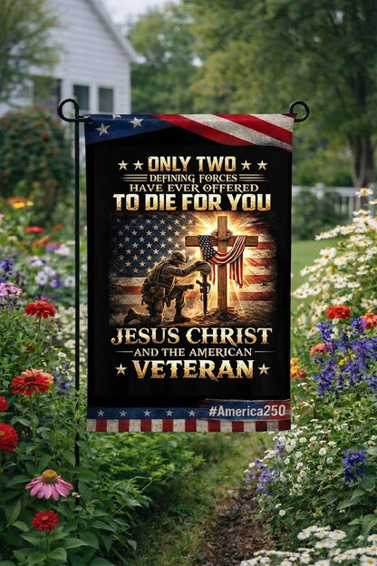 Veteran Only Two Defining Forces Jesus Christ And The American Veteran Flag, Christian US Veteran Memorial Gift, Patriotic Military Decor