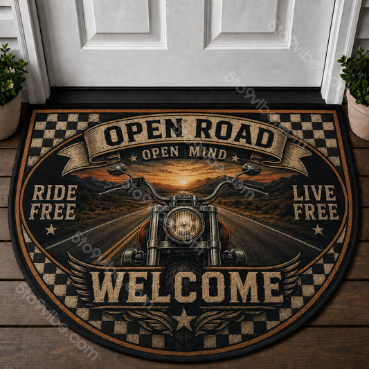 Open Road Welcome Mat - Ride Free Motorcycle Adventure Outdoor Doormat - 5to9vibe