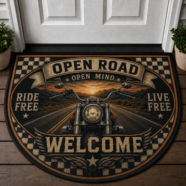 Open Road Welcome Mat - Ride Free Motorcycle Adventure Outdoor Doormat - 5to9vibe
