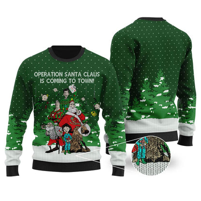 Operation Santa Claus Arthur Christmas Ugly Christmas Sweater Forest Green