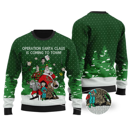 Operation Santa Claus Arthur Christmas Ugly Christmas Sweater Forest Green