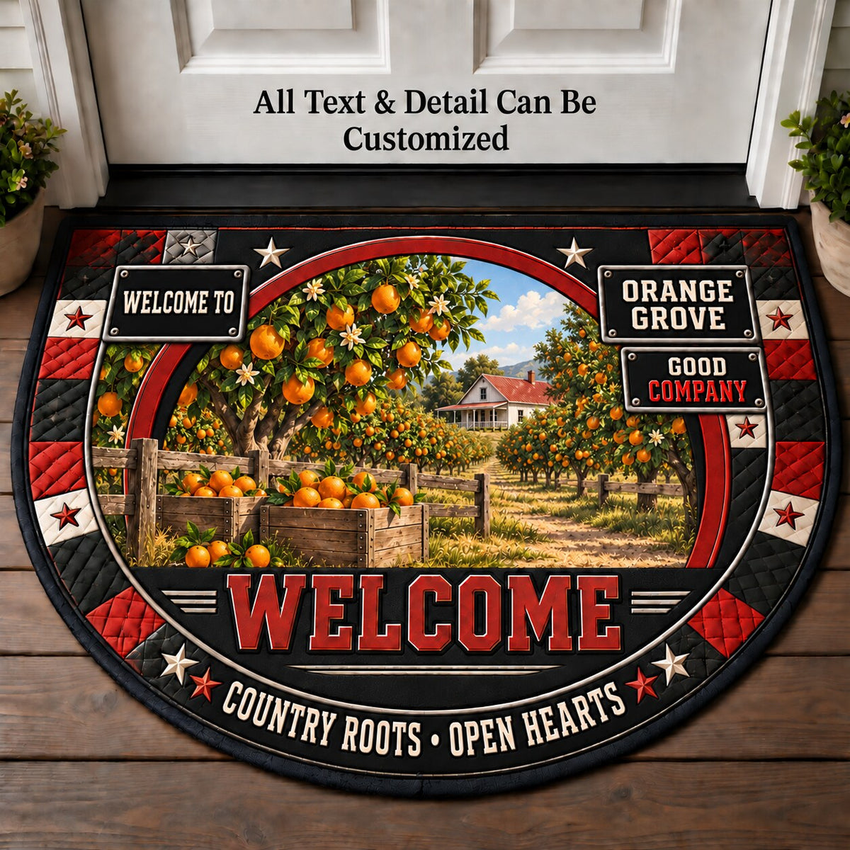 Orange Grove Personalized Half Round Mat | 5To9Vibe