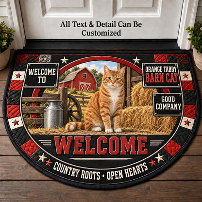 Orange Tabby Barn Cat Personalized Half Round Mat | 5To9Vibe