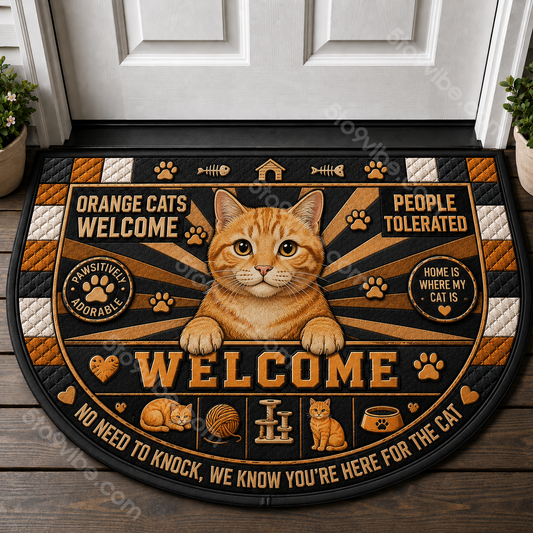 Orange Cats Welcome Doormat - People Tolerated Funny Cat Mat - 5to9vibe