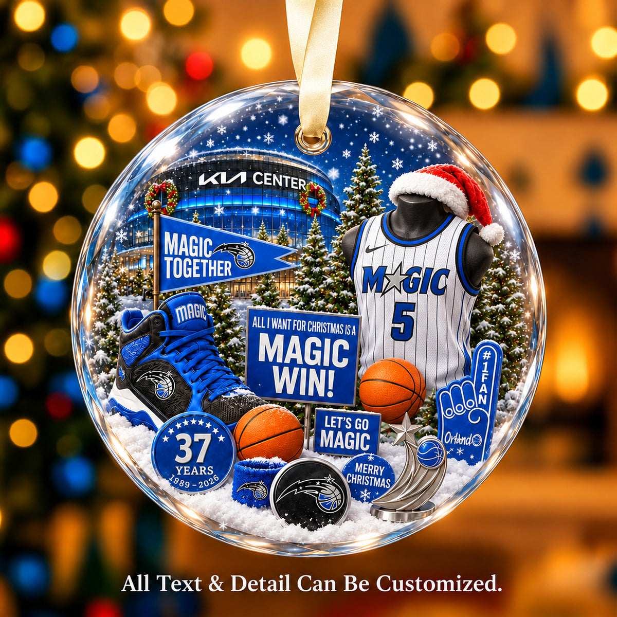 Orlando Magic Jersey Snow Globe Glass Ornament