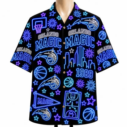 All Basketball Teams Neon Pattern Vibe Summer Party Button-Up Unisex Hawaiian Shirt For Men and Women