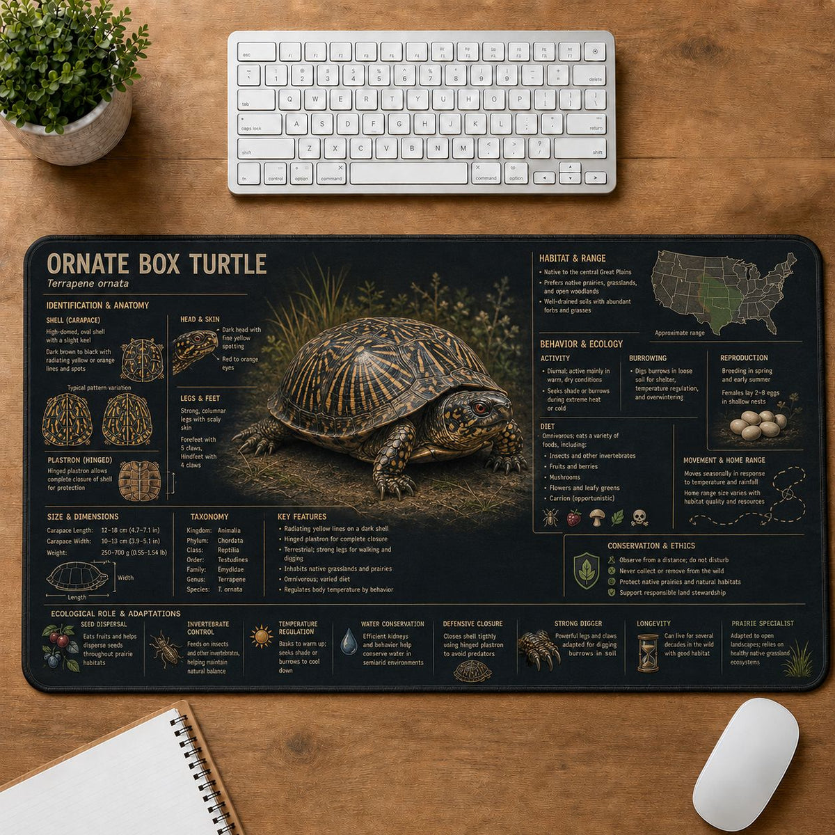 Ornate Box Turtle Turtle and Tortoise Species Guide Desk Mat | 5To9Vibe