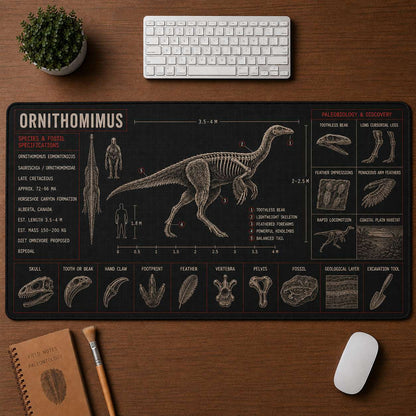 Ornithomimus Dinosaur Blueprint Desk Mat | 5To9Vibe