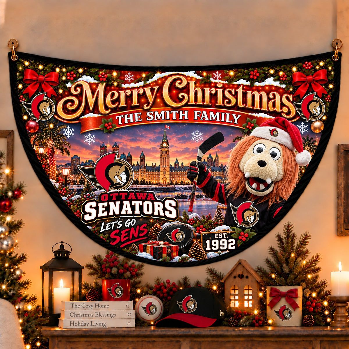 All Hockey Teams Personalized Christmas Night Bunting Flag - 5to9vibe