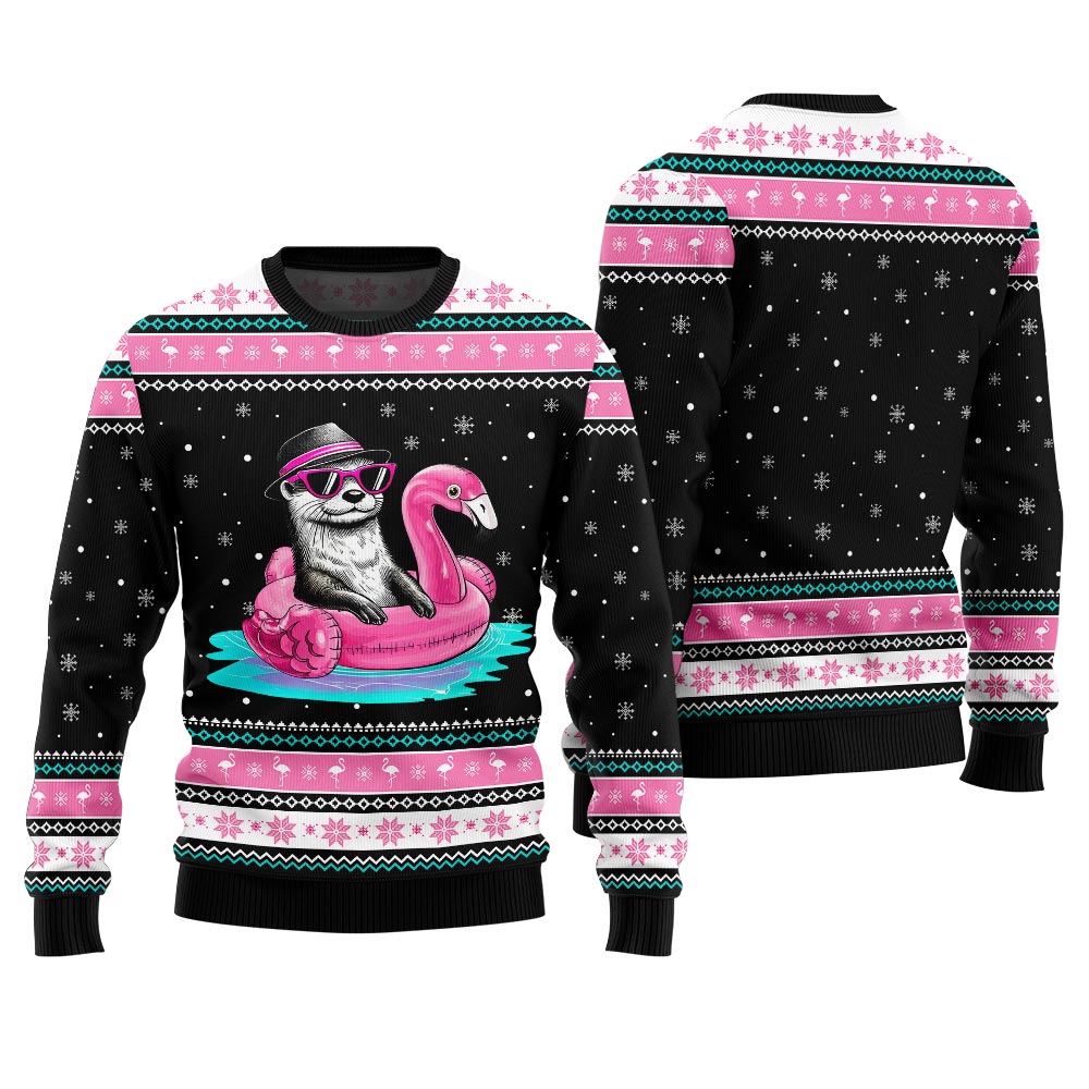 Otter Flamingo Ugly Xmas Sweater