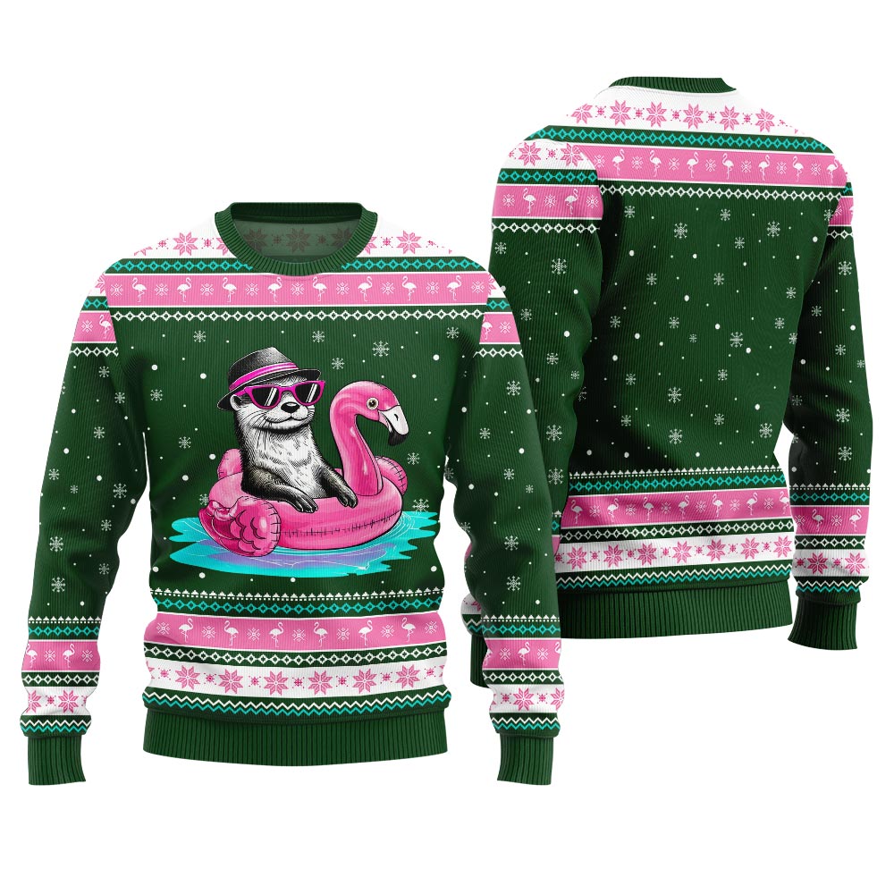 Otter Flamingo Ugly Xmas Sweater