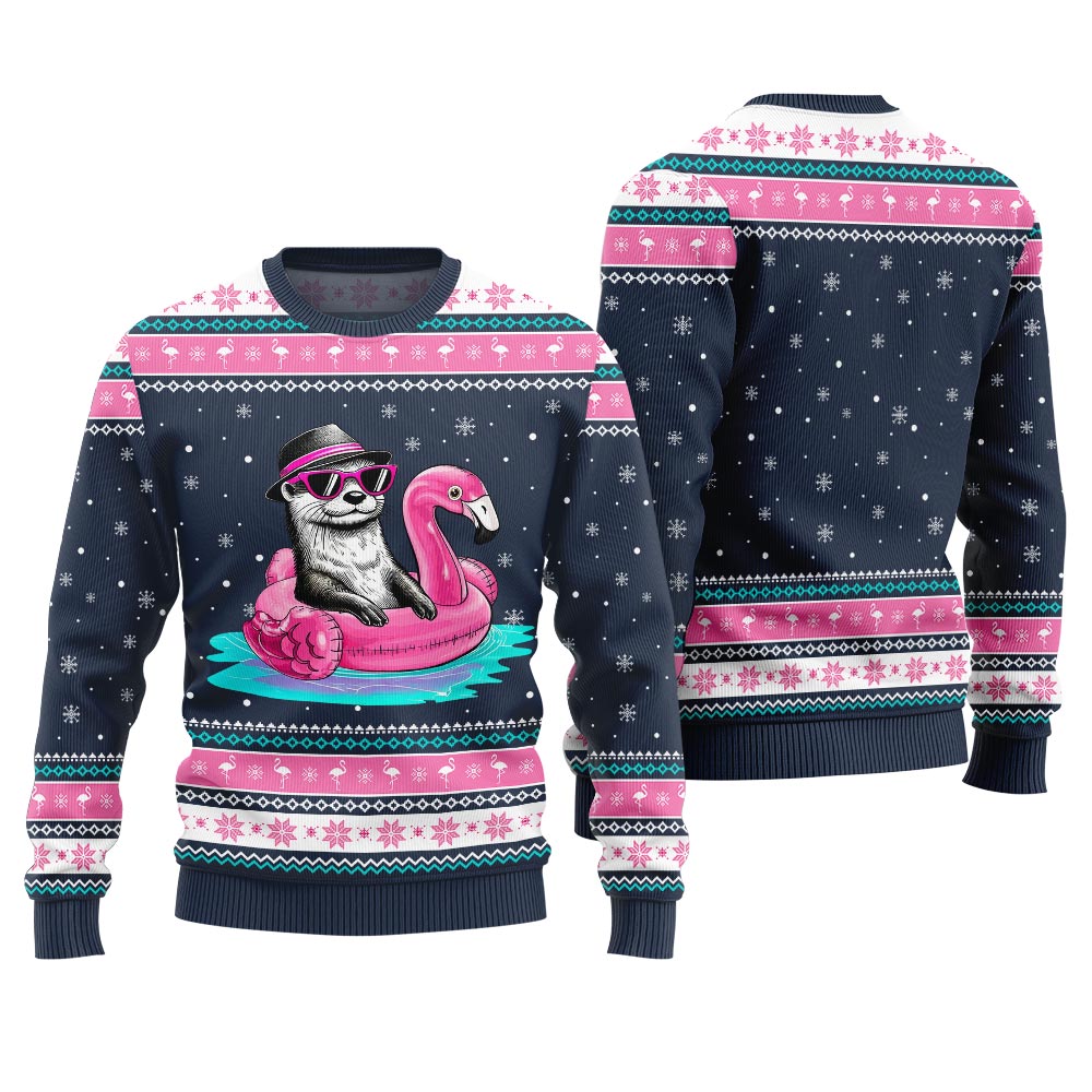 Otter Flamingo Ugly Xmas Sweater