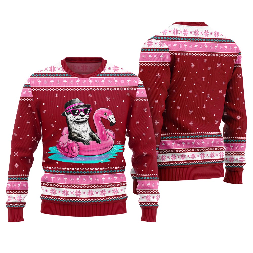 Otter Flamingo Ugly Xmas Sweater