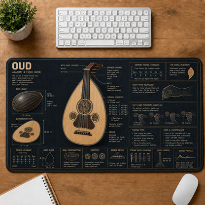 Oud Musical Instrument Blueprint Guide Desk Mat | 5To9Vibe