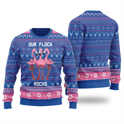 Our Flock Rocks Pinky Flamingo Funny Ugly Xmas Sweaters