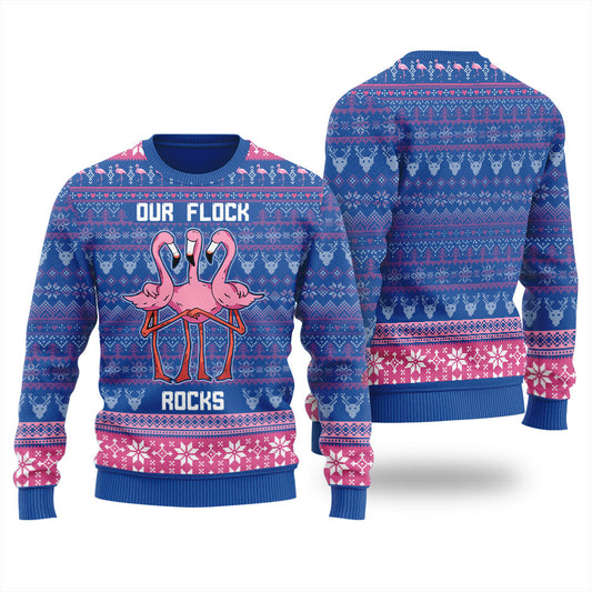 Our Flock Rocks Pinky Flamingo Funny Ugly Xmas Sweaters