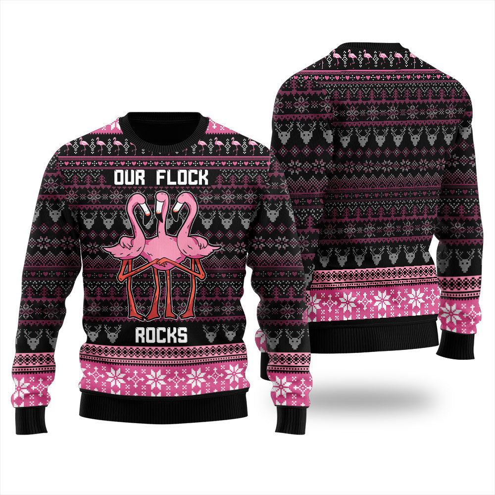 Our Flock Rocks Pinky Flamingo Funny Ugly Xmas Sweaters