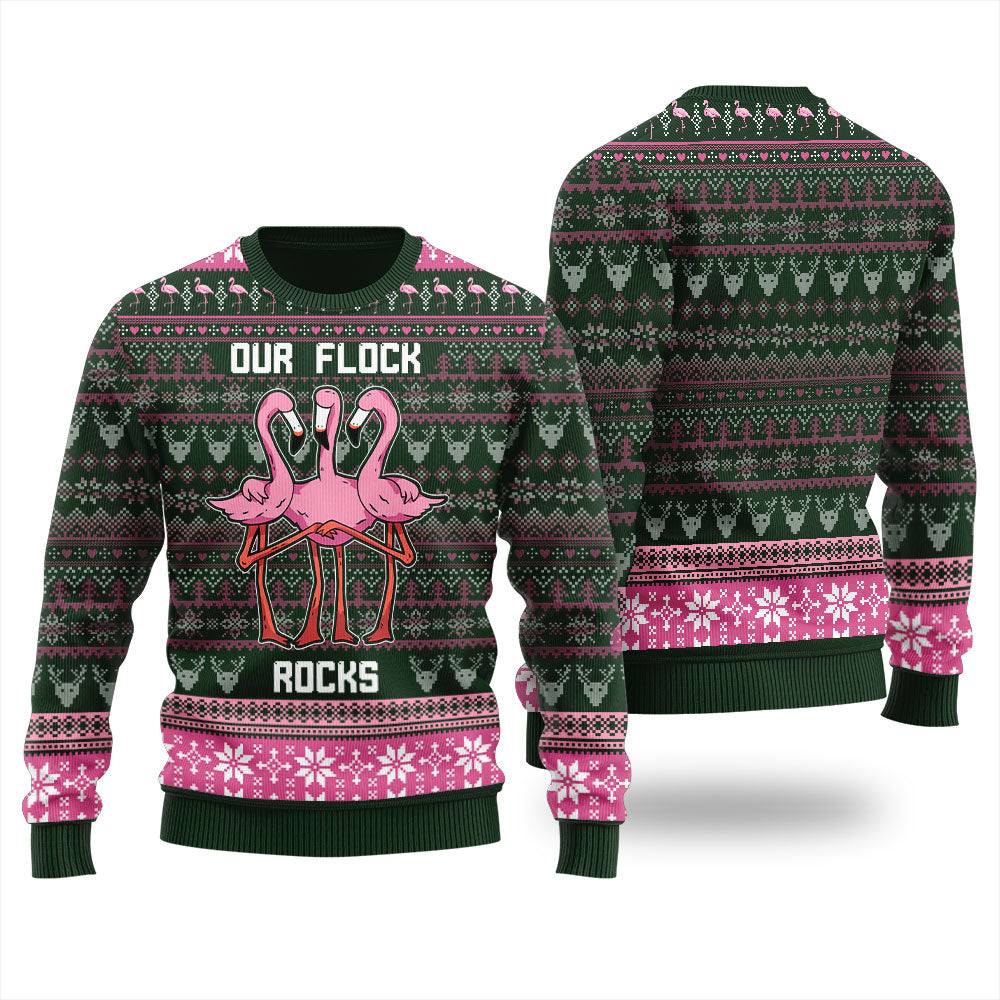 Our Flock Rocks Pinky Flamingo Funny Ugly Xmas Sweaters