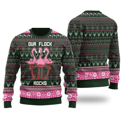 Our Flock Rocks Pinky Flamingo Funny Ugly Xmas Sweaters