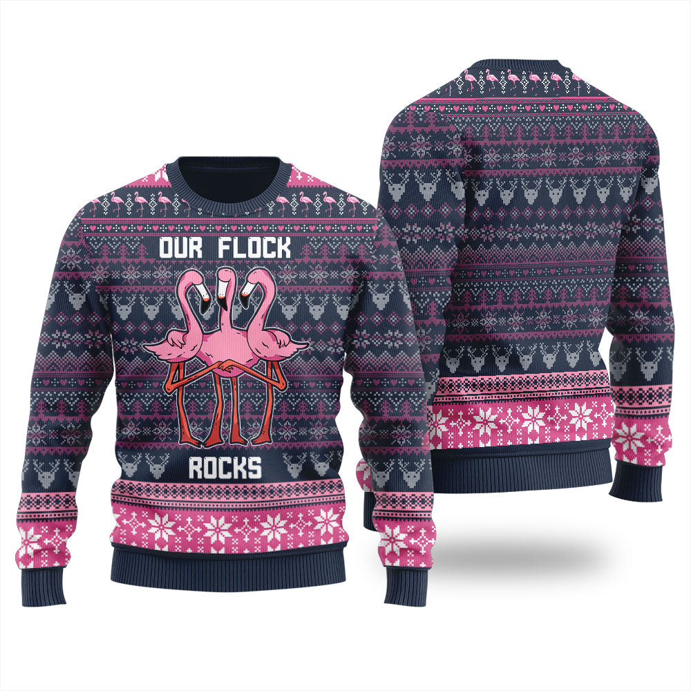 Our Flock Rocks Pinky Flamingo Funny Ugly Xmas Sweaters