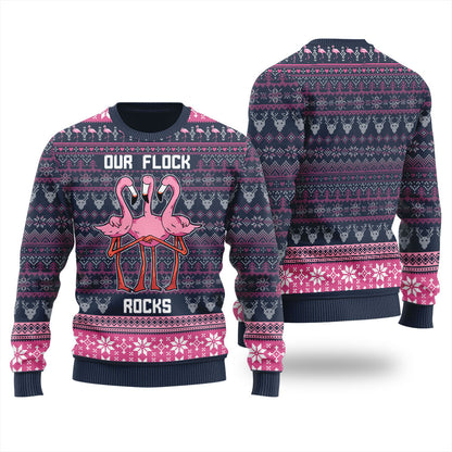Our Flock Rocks Pinky Flamingo Funny Ugly Xmas Sweaters