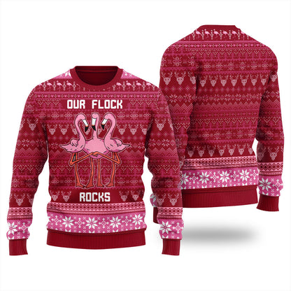 Our Flock Rocks Pinky Flamingo Funny Ugly Xmas Sweaters