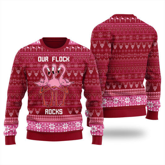 Our Flock Rocks Pinky Flamingo Funny Ugly Xmas Sweaters