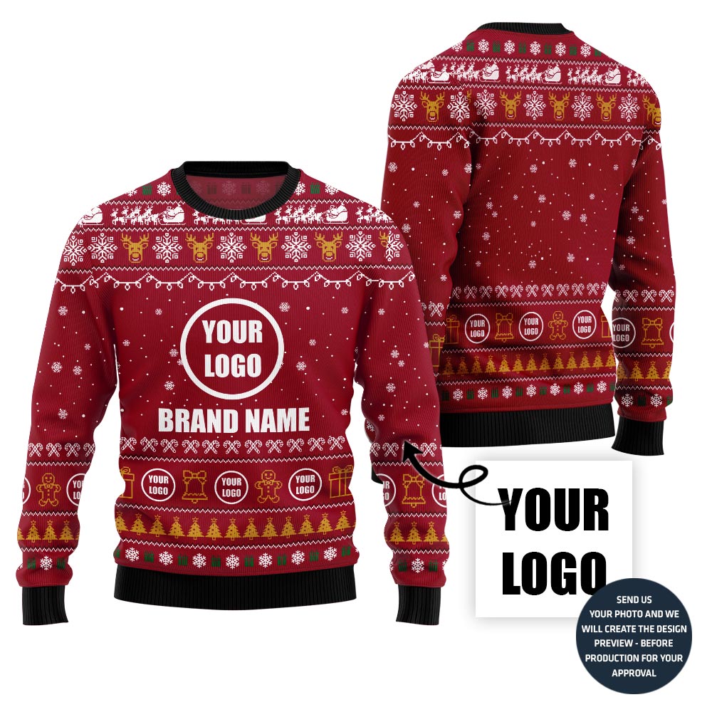 Outstanding Custom Company Logo Ugly Christmas Sweater