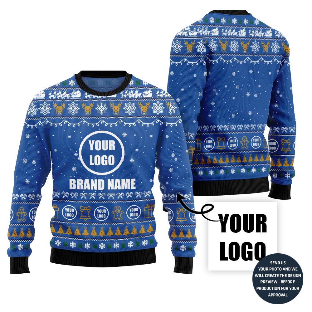 Outstanding Custom Company Logo Ugly Christmas Sweater