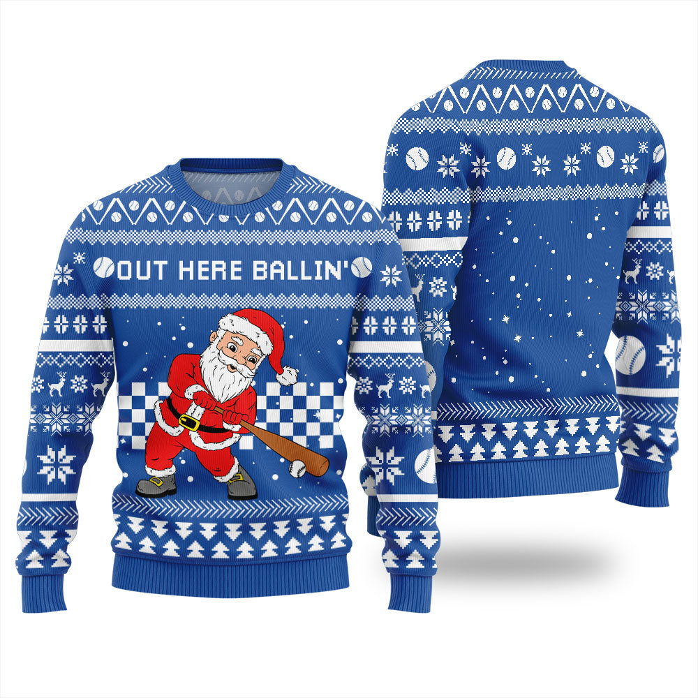 Out Here Ballin Santa Baseball Ugly Holiday Sweater