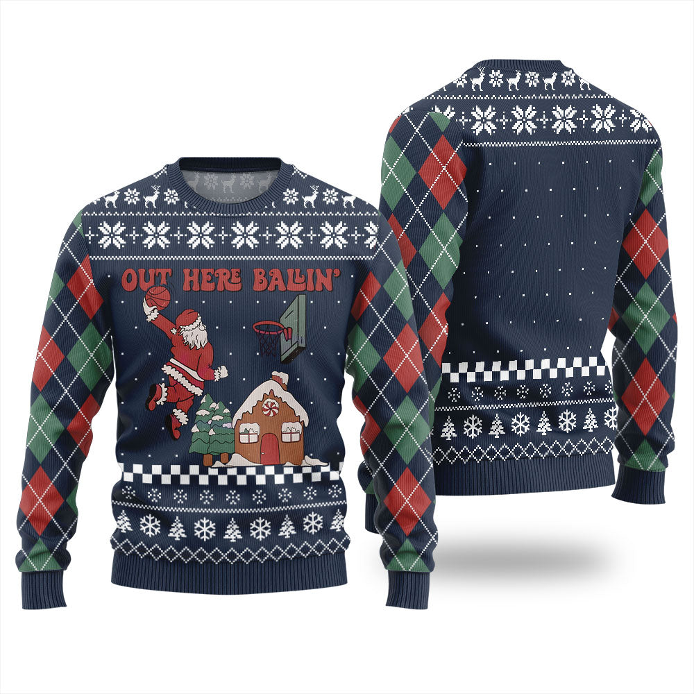 Out Here Ballin Santa Ugly Christmas Sweater