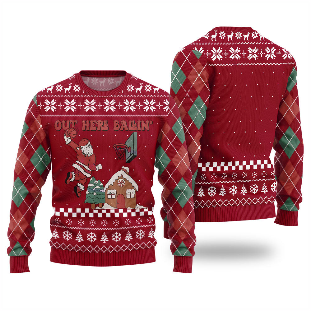 Out Here Ballin Santa Ugly Christmas Sweater