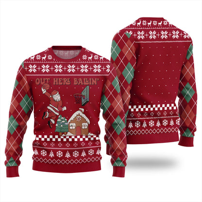 Out Here Ballin Santa Ugly Christmas Sweater
