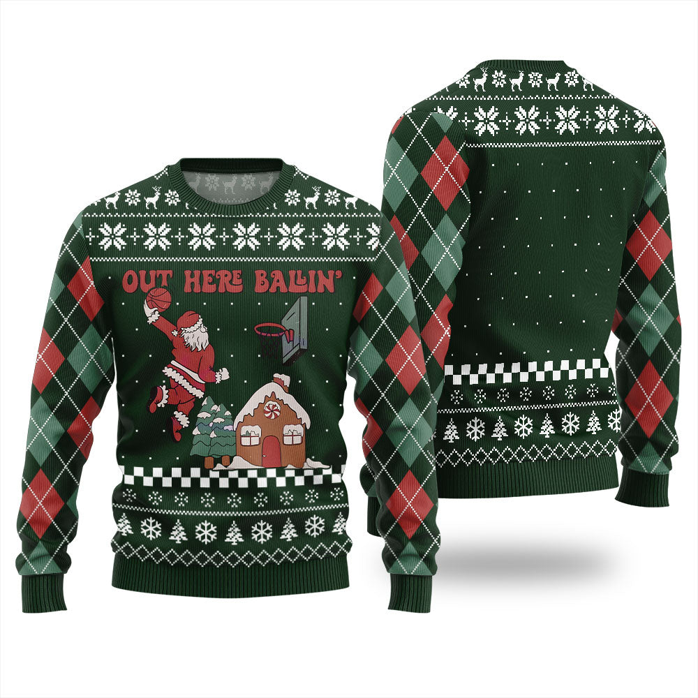 Out Here Ballin Santa Ugly Christmas Sweater
