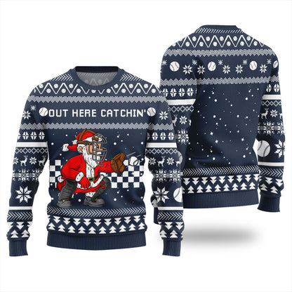 Out Here Catchin Santa Baseball Ugly Christmas Sweater