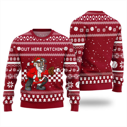 Out Here Catchin Santa Baseball Ugly Christmas Sweater