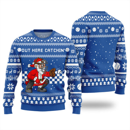 Out Here Catchin Santa Baseball Ugly Christmas Sweater