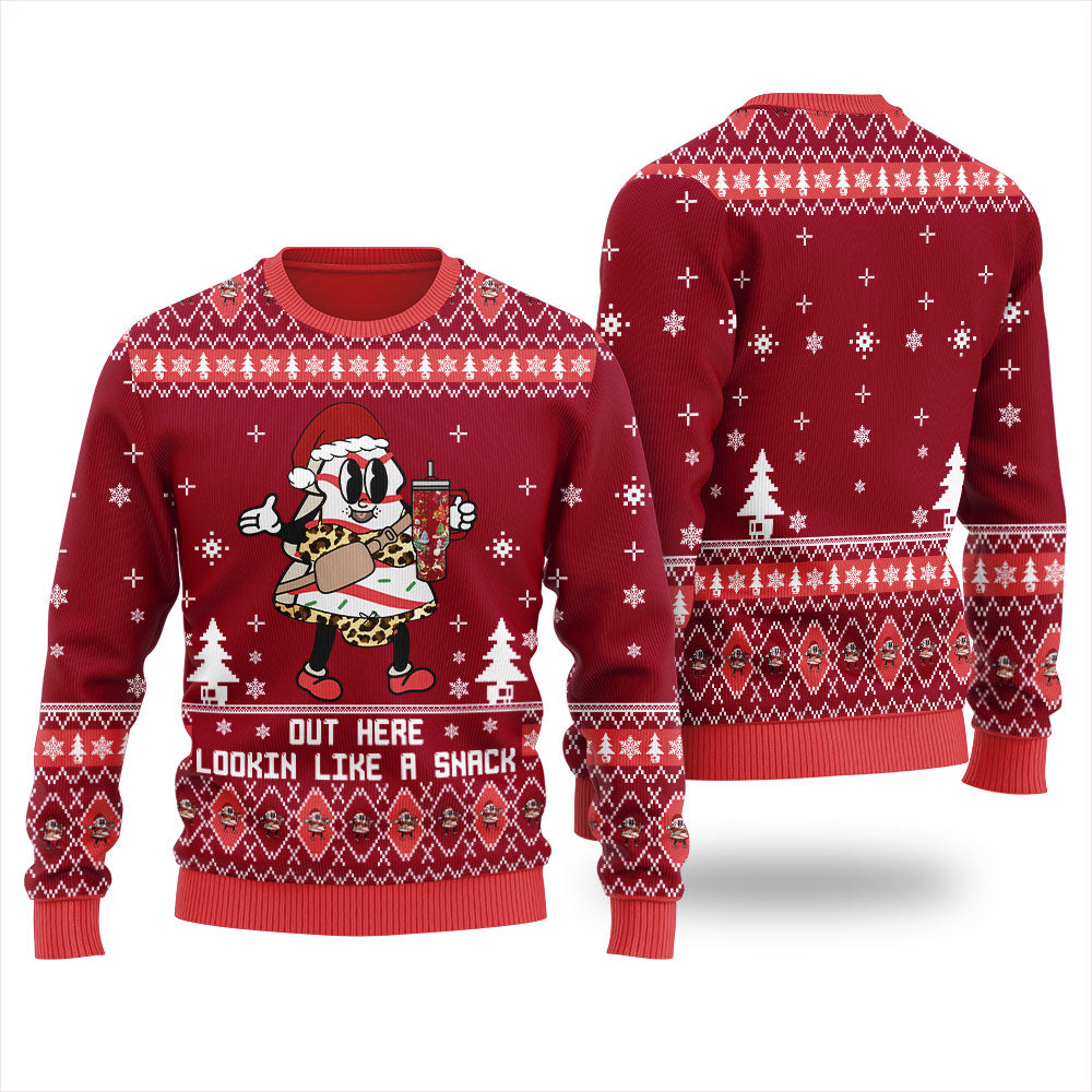 Out Here Lookin Like A Snack Christmas Tree Cake Ugly Sweater