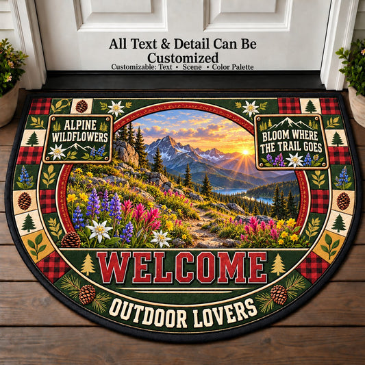 Alpine Wildflowers - Outdoor Lovers Personalized Half Round Mat | 5To9Vibe