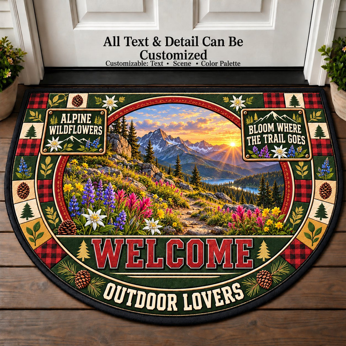 Alpine Wildflowers - Outdoor Lovers Personalized Half Round Mat | 5To9Vibe