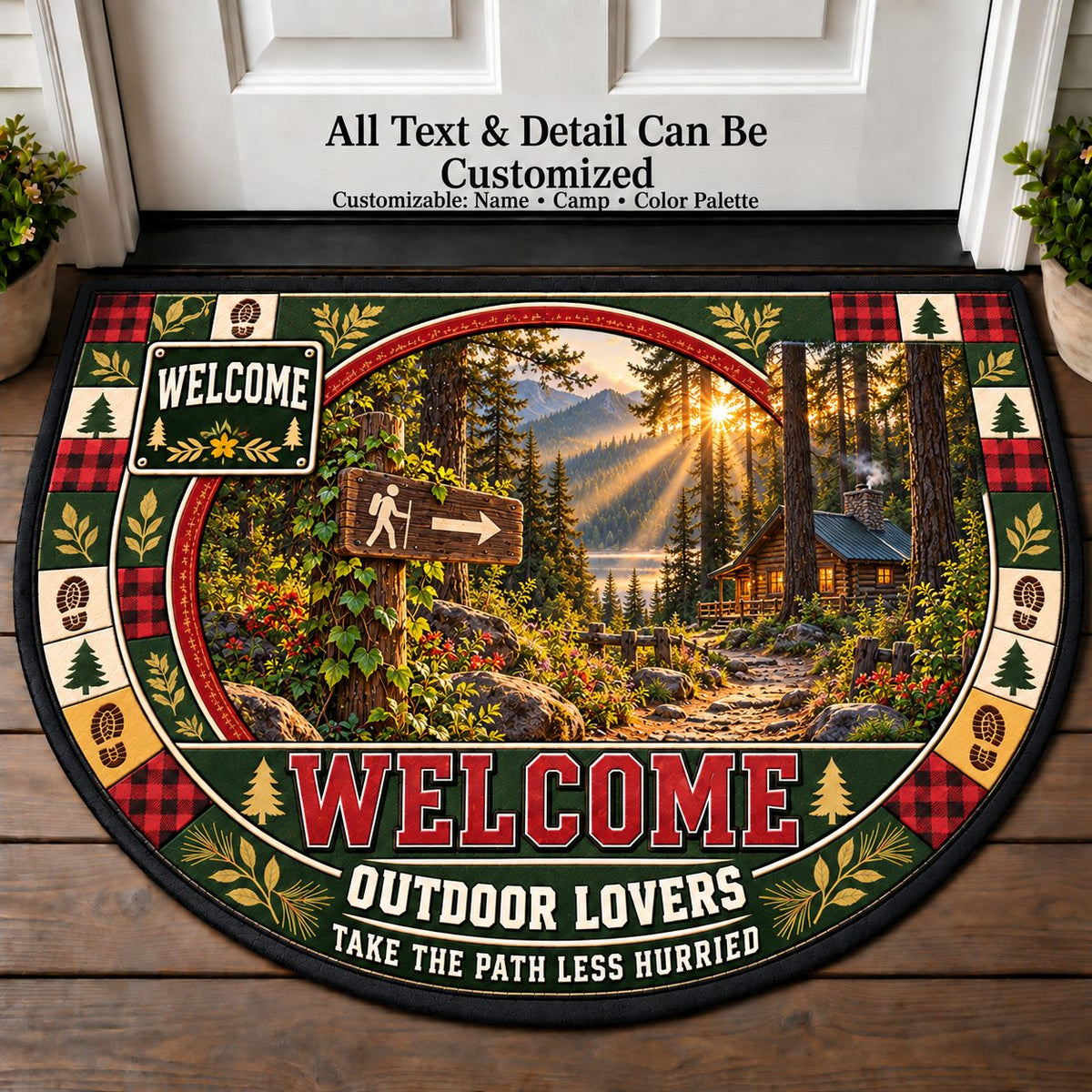 Forest Cabin Path - Outdoor Lovers Personalized Half Round Mat | 5To9Vibe