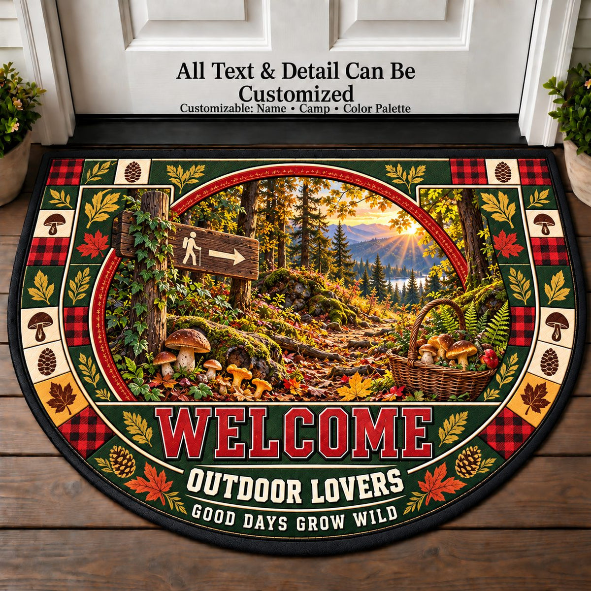 Forest Foraging Walk - Outdoor Lovers Personalized Half Round Mat | 5To9Vibe