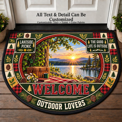 Lakeside Picnic - Outdoor Lovers Personalized Half Round Mat | 5To9Vibe