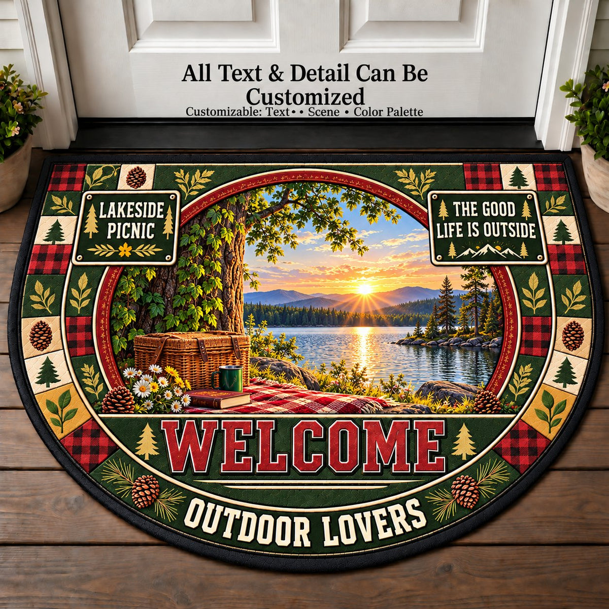 Lakeside Picnic - Outdoor Lovers Personalized Half Round Mat | 5To9Vibe